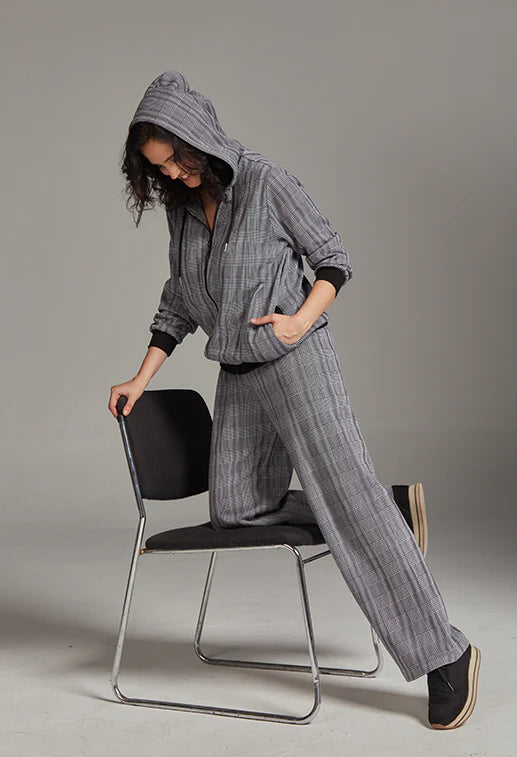 Pima Sweat Suit Set Half Sleeves in Prince of Wales
