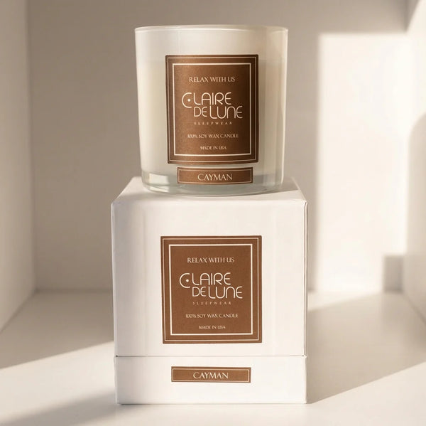 Candle White Gloss Shiny Silver Lid Cayman 8oz (CalmMe)
