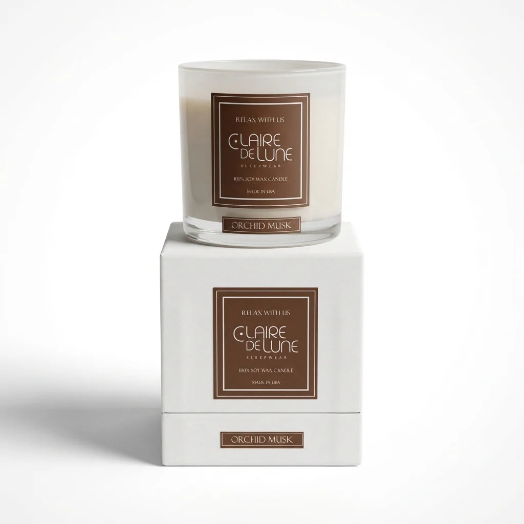 Candle White Gloss Shiny Silver Lid Orchid Musk 8oz (CalmMe)