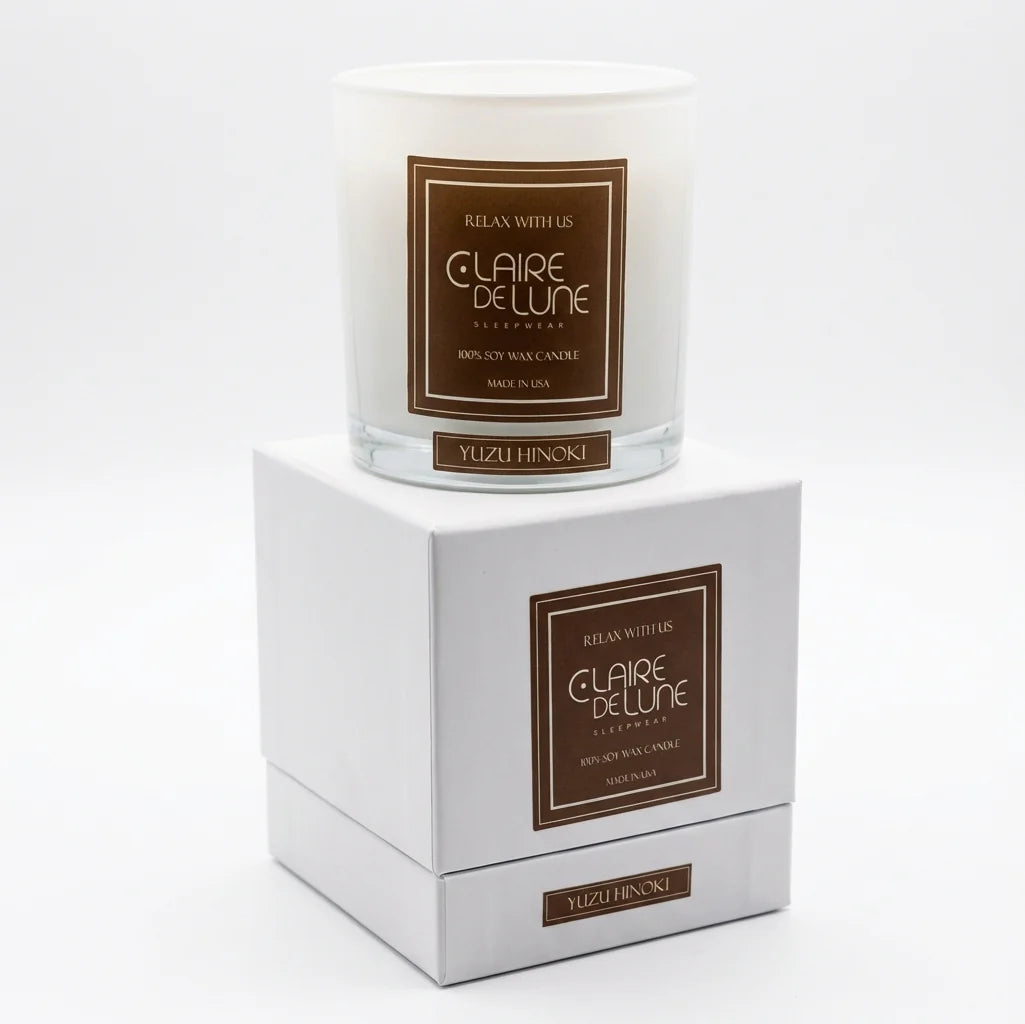 Candle White Gloss Shiny Silver Lid Yuzu Hinoki 8oz (CalmMe)