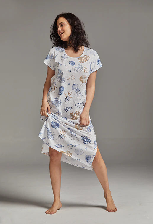 Karen Nightgown Long Short Sleeves in Ocean