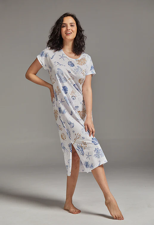 Karen Nightgown Long Short Sleeves in Ocean