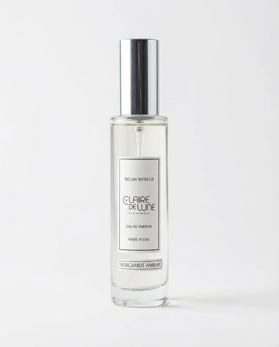 Perfume Clear Tall Round Silver Bergamot Amber 1.7oz (CalmMe)