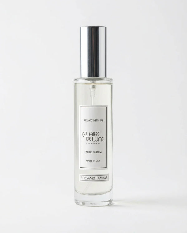 Perfume Clear Tall Round Silver Bergamot Amber 1.7oz (CalmMe)