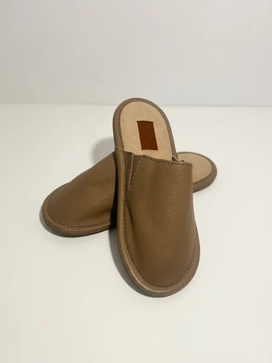 Women's Leather Slippers in Beige